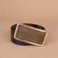 Leather belt with grid buckle