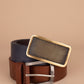 Leather belt with grid buckle